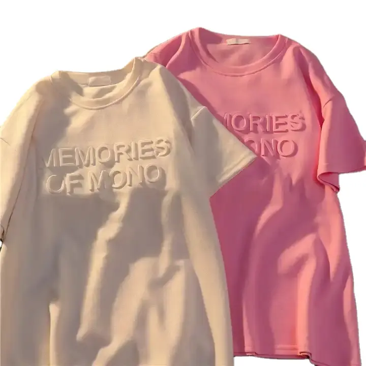 Impression personnalisée Tops Logo 2023 été nouvelle mode ample col rond manches courtes 100% coton 3d gaufrage surdimensionné t-shirt femmes