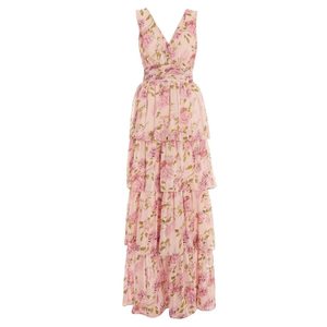 เดรสยาวทรงเอสำหรับฤดูร้อน ผู้หญิง แขนกุด ผ้าทอ ลายดอกพิมพ์ดิจิทัล คอวี เปิดไหล่ โชว์หลัง สไตล์ลำลอง เอวสูง - Product Image 4