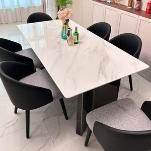 Juego de Mesa de Comedor Rectangular de Mármol Estilo Italiano, Moderno, Minimalista, de Lujo Ligero, para Uso Doméstico, Juego de 6 Sillas - Product Image 2