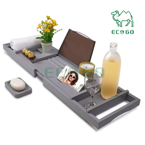 Caddy de baignoire en bambou Plateau de baignoire de luxe Support de rangement pour salle de bain avec casier à vin et support pour tablette - Product Image 3