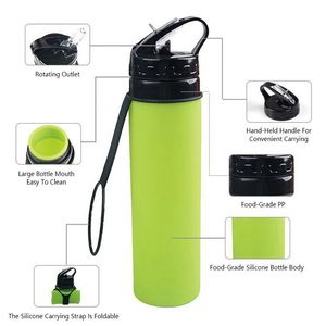 Bouteille d'eau pliable en silicone vert 600 ml pour sport et voyage, avec paille, pour boissons chaudes/froides – Cadeau promotionnel - Product Image 2