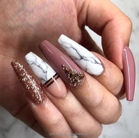 Faux ongles à presser en acrylique faits main, forme cercueil, motif ballerine pailletée, couleur personnalisable, avec colle pour application sur les doigts, pour mariage