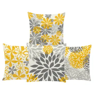 Yellow And Gray Sublimation Printed Pillowcase Case Customized Cushion Printing Flower Throw Pillow Cover