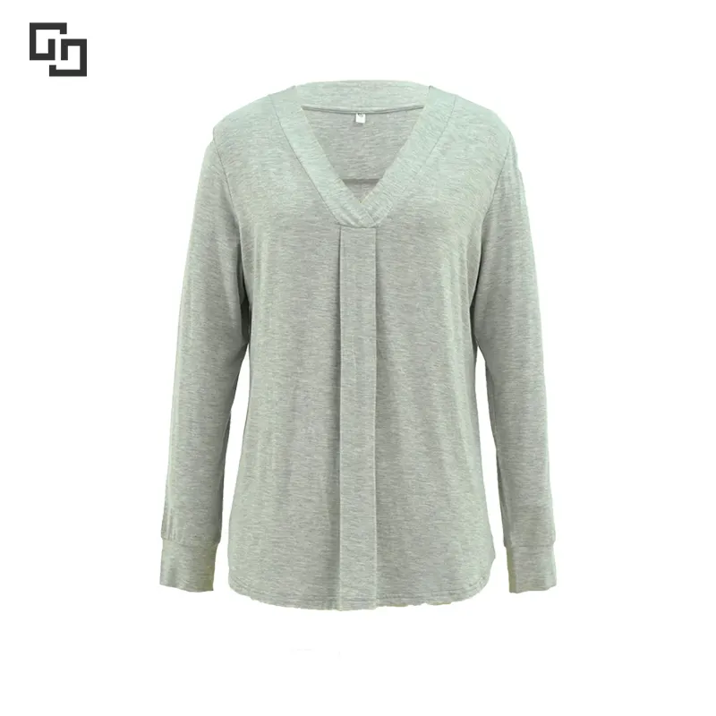 2023 Ladies Long Sleeve Tops Customize Knitted Blouses Bamboo Blouse Women