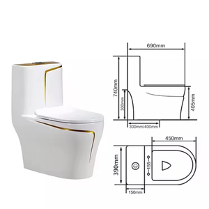 WC monobloc moderne de luxe en céramique avec design ligne dorée, sanitaires de salle de bain, toilettes intelligentes DT - Product Image 5