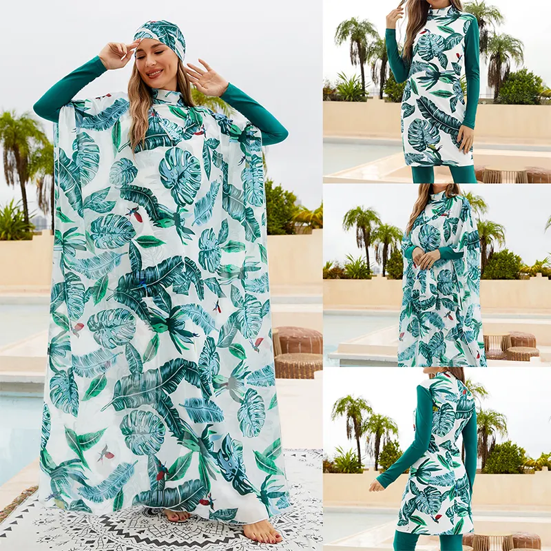 Burkini Manufacturer Muslim Women Modest Swimwear With Kaftan 4 piece Burkini Islamic Burkinis Full Covered