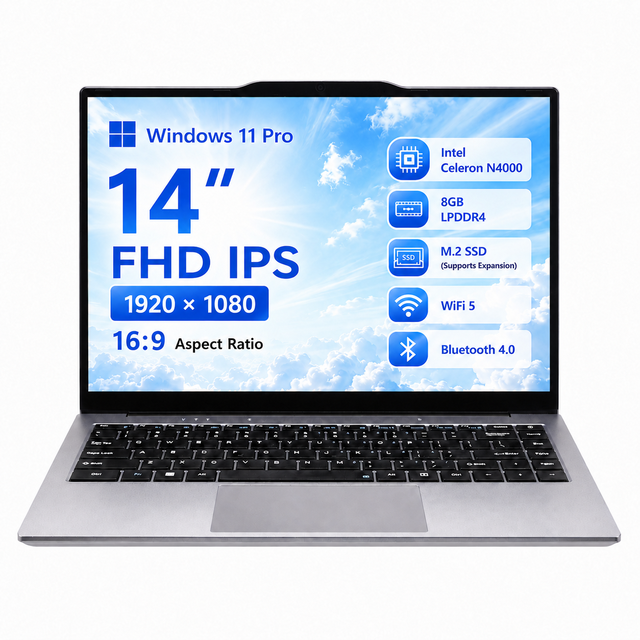 Factory Direct 14 Inch Intel Celeron N4000 Laptop 8GB LPDDR4 M.2 SSD Windows 11 Pro 1920x1080 FHD IPS OEM ODM Notebook