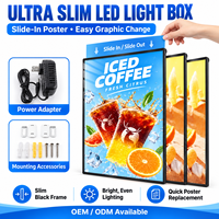 Support d'affichage de menu LED lumineux, panneau publicitaire mince, panneau graphique coulissant, plusieurs tailles standard pour la publicité en magasin