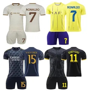 2023 Hot sale 100% polyester soccer uniform high quality retro football jersey with pants quick dry breathable football wear
