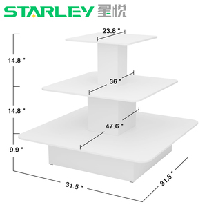 Rak Pajangan Perhiasan 3 Tingkat Persegi Panjang, Kayu MDF Rekayasa, Bingkai Hitam, Meja Pajangan Komersial Berlubang, Dapat Disesuaikan - Product Image 4