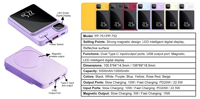 Batterie externe magnétique 20W 5000mAh, charge rapide sans fil 15W, chargeur de téléphone portable sans fil 5000 mAh avec écran LED