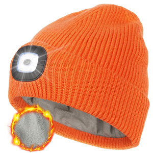 Fleece Lined LED Beanie Warm Stocking <strong>Hat</strong> <strong>With</strong> <strong>Light</strong> <strong>Built</strong> <strong>in</strong> USB Rechargeable Hand Free Headlamp Beanie Gifts for Dad Men Sport - Product Image 1