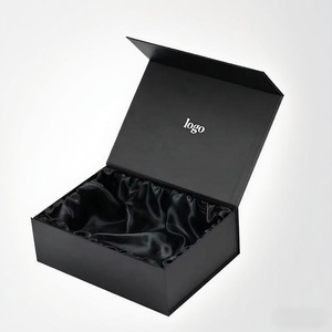 Custom Luxury Magnetic <b>Black</b> Sponge Lined Rigid Gift <b>Box</b> with Handmade Satin Interior Packaging Unique Premium Gift <b>Box</b> - Product Image 1