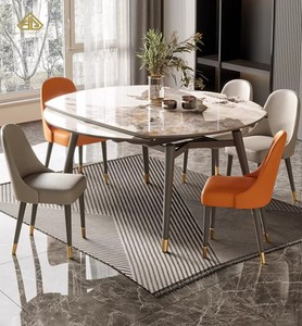Table à manger de luxe <span class=keywords><strong>en</strong></span> dalle brillante, table à manger ronde extensible et pliable <span class=keywords><strong>pour</strong></span> usage domestique - Product Image 6