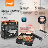 RAF Nouveau 2200W Machine à steak et saucisses rotative avec surface de cuisson antiadhésive, couvercle rabattable et détachable pour usage domestique