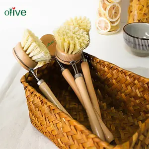 Sisal Dishwashing Brush 대나무 접시 브러쉬 나무 긴 핸들 접시 스크러버 요리 냄비 팬 홈 주방 청소 도구