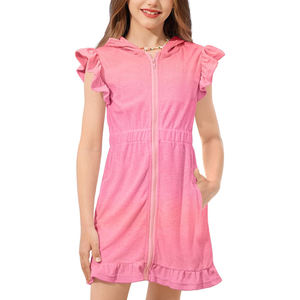 Trajes de Baño para Niñas, con Cremallera y Capucha, Manga Voladora, Traje de Baño para Niños, Tela de Rizo, Cintura Elástica con Bolsillos - Product Image 3