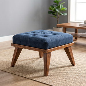 Taburete Otomano Moderno Cuadrado Tapizado con Tachuelas y Patas de Madera para Sala de Estar o Dormitorio, Ideal para Regalo de Inauguración - Product Image 2