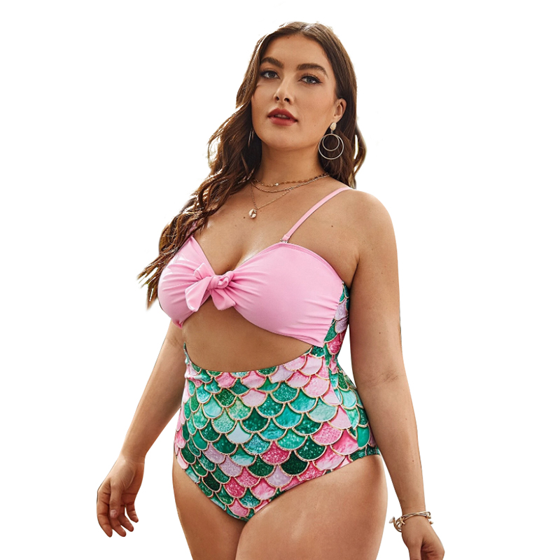 Free Sample Big Size Swimsuit Women Mermaid Front Bow Tie Hollow Out Sexy Recycled Nylon Swimwear Female Bikinis