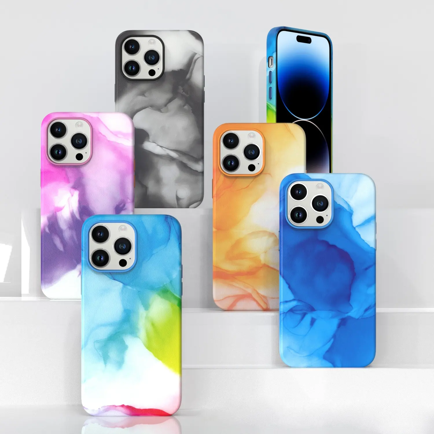 2024 Nieuwe Mode Magnetische Color Print Pu Lederen Case Met Mentale Knop Voor Iphone 14 13 Pro Max Schokbestendig Hoesje Voor Iphone