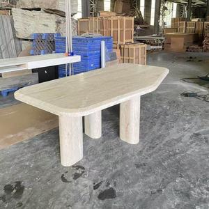 Tavoli da Pranzo con Piedistallo in Marmo <span class=keywords><strong>Travertino</strong></span> Beige Lucidato Turco, Design Moderno per Sala da Pranzo - Product Image 5