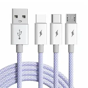Nylon 3 In 1 Charging Cable Universal Phone Fast Charger Cable For Iphone Type C Micro Cable