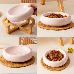 Comedero elevado redondo de cerámica rosa para gatos con logo y color personalizables - Product Image 5