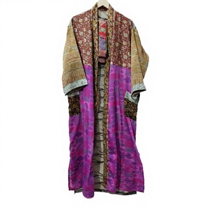 Kimono Vintage 100% Seda Sari para Mujer, Hecho a Mano, Estilo Boho Chino, Camisón Largo, Talla Única, Ropa de Verano Elegante y de Lujo - Product Image 1