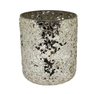 Personalizado al por mayor craquelado mosaico cilíndrico de alta calidad hecho a mano multiusos decoración del hogar a granel plata tarro de vidrio recipientes - Product Image 1