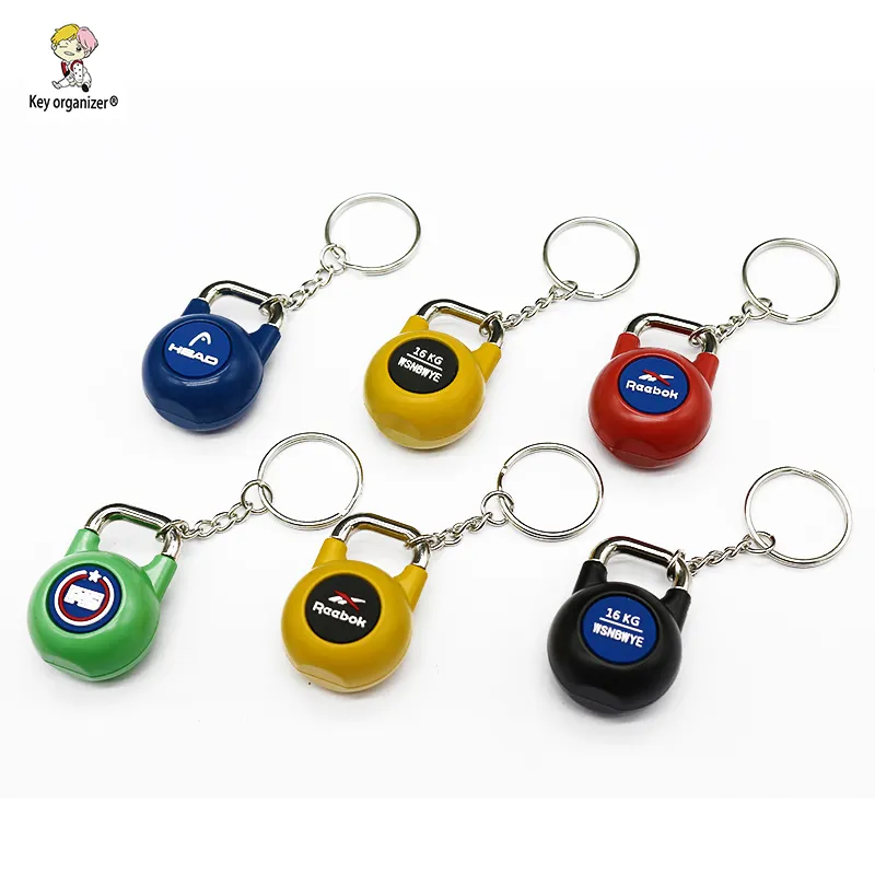 3d צורת מותאם אישית Kettlebell Keychain צבעים הבלטה לוגו וצבע צורת Pantone צבע מותאם אישית כושר ריבוק מתכת keychain