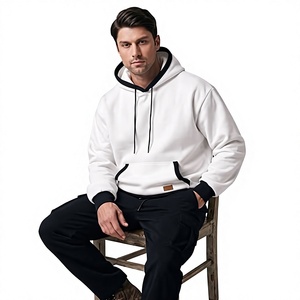 Sweat-shirt à capuche blanc pour homme, coupe classique, couleur unie, coton French Terry, décontracté, hiver, écologique, design avec poche imperméable - Product Image 1