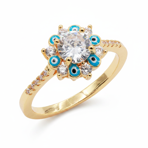 Anelli per malocchio placcati in oro regolabili alla moda con intarsio geometrico artiglio che si liberano per i bambini principalmente in lega di pietra preziosa di rame - Product Image 2