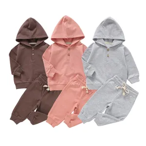 Wholesale 100% Organic Cotton Solid Color Baby Clothing Sets Hoodies Sweatshirts and Sweatpants Joggers