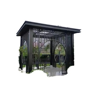 Pérgola de aluminio estilo chino rectangular con recubrimiento de polvo negro, resistente a la intemperie para jardín y exteriores. - Product Image 1