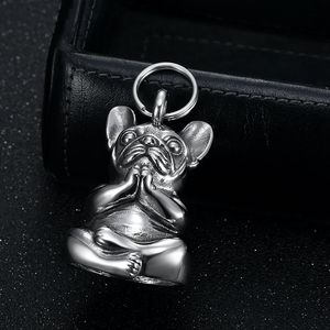 Llavero de Acero Inoxidable con Colgante de Bulldog Francés Meditando, Regalo con Forma de Animal, Campana Individual de Acero Retro - Product Image 3
