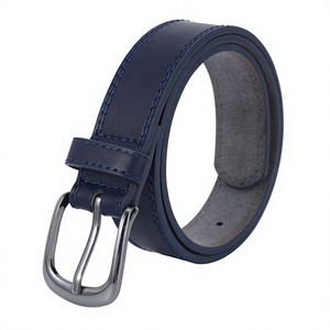 Cinturón de Cuero Genuino de Vaca Equipro Azul Marino con Hebilla Plateada, Bordes Cosidos, Estampado Animal, Transpirable, 3.5cm de Ancho, Casual - Product Image 1