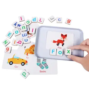 huruf kayu magnet Suppliers-Hewan Digital Cuaca Tanda Kartu Alfabet Huruf Montessori Kayu Magnet Mengenali Kata Puzzle Mainan Anak