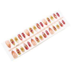 30 faux ongles à presser en amande, motif floral 3D dégradé et pois, avec feuille d'or française, collection automne-hiver, vente en gros - Product Image 4