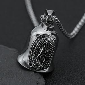 Nouvelle cloche porte-bonheur rétro punk en cuivre avec chaîne en bambou pour motard, Vierge Marie, en promotion - Product Image 1