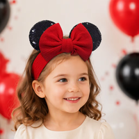 Fait à la main rouge noir Minnie Mouse oreilles bandeau élastique bandeau nœud Paillette enfants cheveux accessoires bébé tissu chapeaux