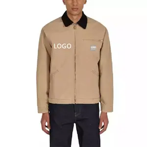 OEM Custom Design High Quality 100% Canvas Cotton Heavyweight Streetwear Zipper Up Men Jacket