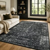 Tapis doux vintage bohème à profil bas 5x7 noir, lavable, antidérapant, pour sous la table, chambre, salle à manger, chambre d'enfant, salle de jeux, décoration intérieure