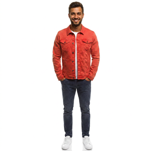 Vestes en jean bleues au design élégant pour hommes avec logo personnalisé Veste en jean Streetwear sur le devant sur le thème du sport pour hommes - Product Image 1