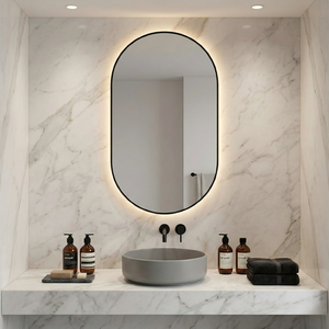 Kingstin Espejo LED Ovalado Custom Marco Metal Negro Pared Retroiluminado Antivaho Sensor Movimiento Baño Dormitorio - Product Image 2