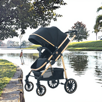 Poussette bébé 3-en-1 de luxe RHS -STR38, haute qualité, lin noir léger, compacte, 4 roues, cadre en alliage d'aluminium, charge maximale 15 kg