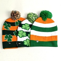Haiwin Party St Patricks Day Accessoires Green Lucky Irish Shamrock Beanie Chapeau d'hiver en tricot pour femme et homme