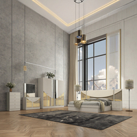 Ensemble de lit king size moderne en bois, nouveau design, tête de lit en cuir, finition miroir, beige brillant, avec rangement, meubles de chambre d'hôtel