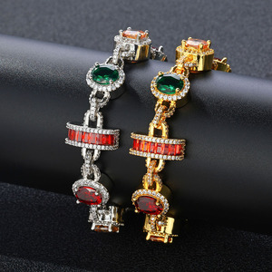 Cadena de Eslabones Unisex con Dijes de Latón Brillante y Elegante, Estilo Hiphop, con Circonitas Esmeralda Coloridas de 15mm, Engaste de Garra - Product Image 6