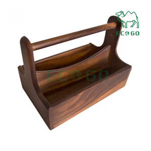 Caja de té de bambú con 4 compartimentos y caja de té de madera agarrada con tapa acrílica con asa - Product Image 3
