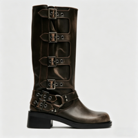 Bottes de motard vintage personnalisées pour femme, avec boucle, mi-mollet, talon épais